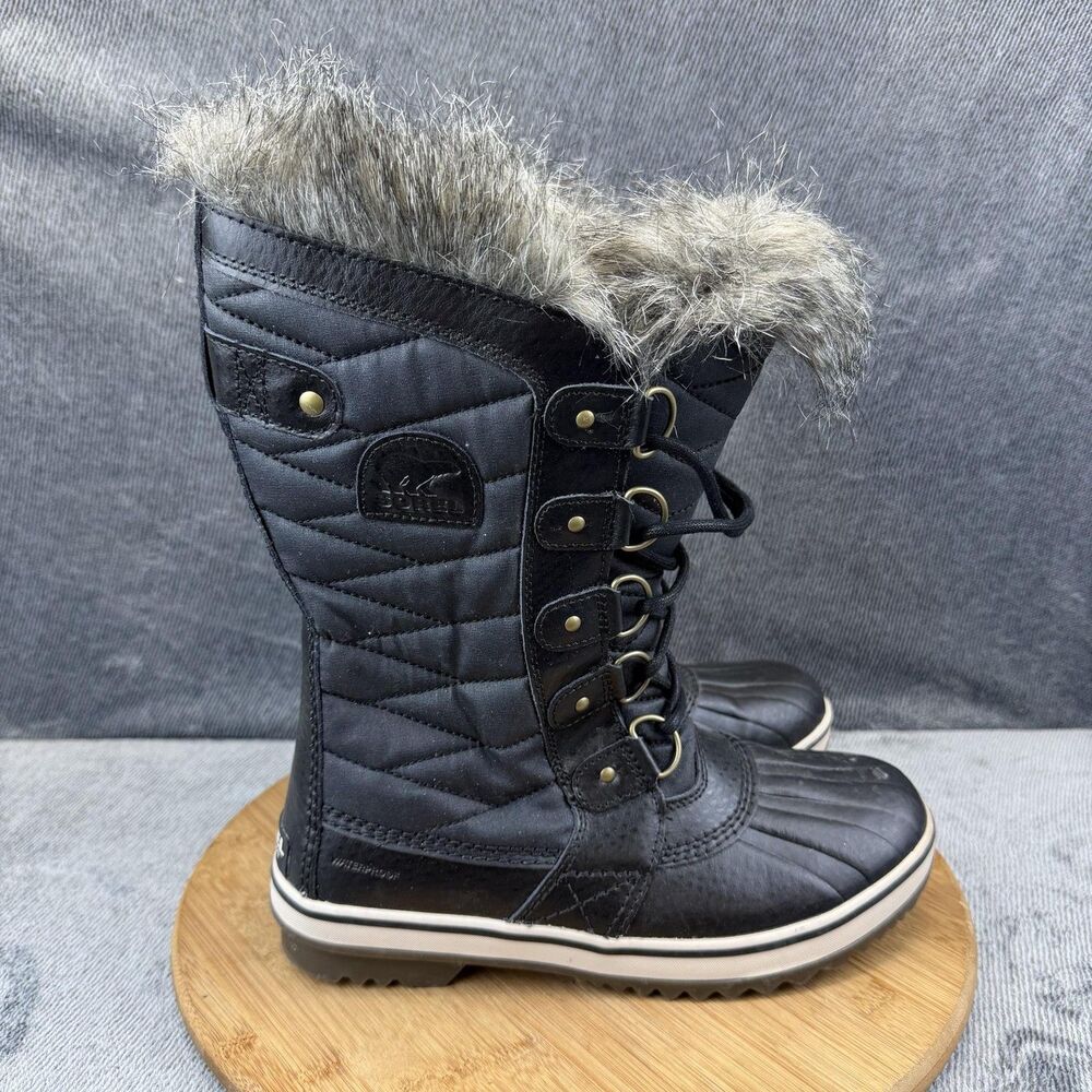 Sorel Boots Womens Size 8 Black Faux Fur Waterproof Winter Snow LL3654-010